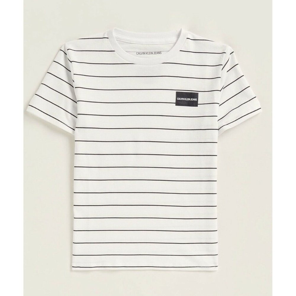 Boy’s T- Shirt CALVIN KLEIN JEANS  (Boys L(14/16) White Stripe Box Logo Tee